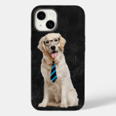Golden retriever met bril op leder Case-Mate iPhone case (Achterkant)