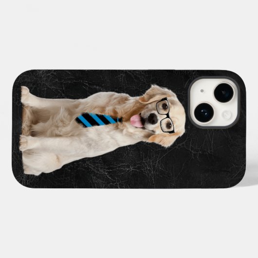 Golden retriever met bril op leder Case-Mate iPhone case (Achterkant (horizontaal))