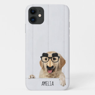 Golden Retriever met bril op wit hout Case-Mate iPhone Case