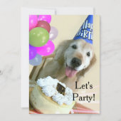 Golden Retriever met Cake en Balloons, zondag Kaart (Voorkant)