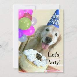Golden Retriever met Cake en Balloons, zondag Kaart