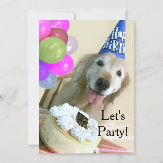 Golden Retriever met Cake en Balloons, zondag Kaart (Voorkant)