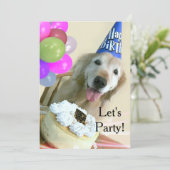 Golden Retriever met Cake en Balloons, zondag Kaart (Staand voorkant)