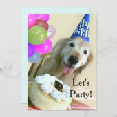 Golden Retriever met Cake en Balloons, zondag Kaart (Voorkant / Achterkant)