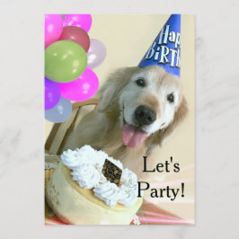 Golden Retriever met Cake en Balloons, zondag Kaart