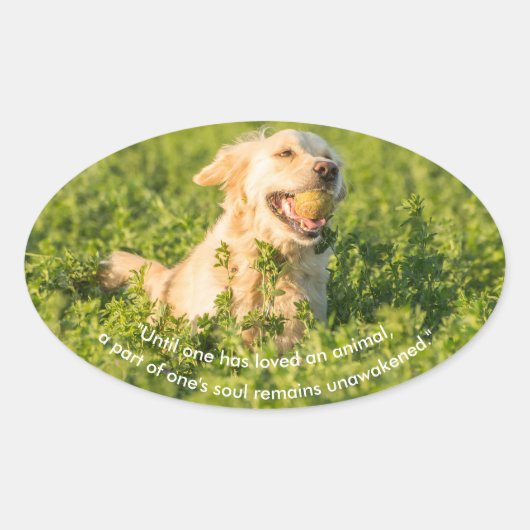 Golden Retriever met Citaat Ovale Sticker (Voorkant)