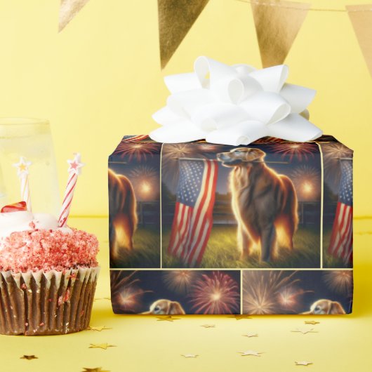 Golden Retriever met een Amerikaanse vlag Cadeaupapier (Verjaardagsfeest)