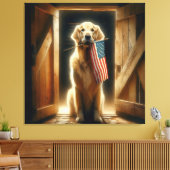Golden Retriever met een Amerikaanse vlag Canvas Afdruk (Insitu (Woonkamer))