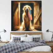 Golden Retriever met een Amerikaanse vlag Canvas Afdruk (Insitu (Slaapkamer))