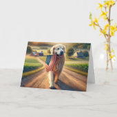 Golden Retriever met een Amerikaanse vlag Kaart (Gele Bloem)