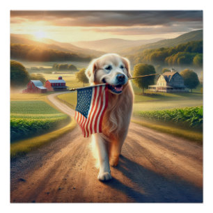 Golden Retriever met een Amerikaanse vlag Perfect Poster