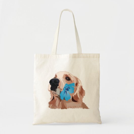 Golden Retriever met een blauwe bloem Tote Bag (Voorkant)