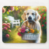 Golden Retriever met een bloemenmand Muismat (Voorkant)