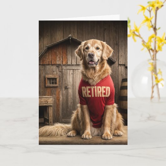 Golden Retriever met een gepensioneerd Shirt Kaart (Gele Bloem)
