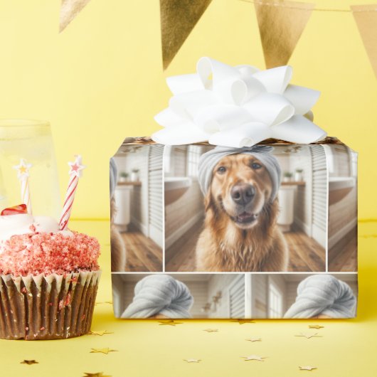 Golden Retriever met een handdoek tulband Cadeaupapier (Verjaardagsfeest)