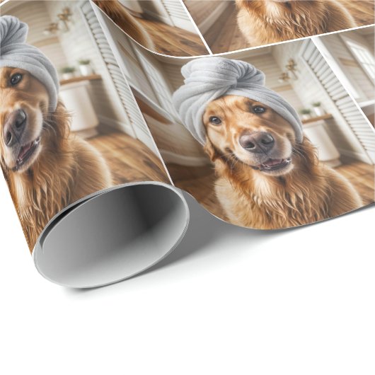 Golden Retriever met een handdoek tulband Cadeaupapier (Rol Hoek)