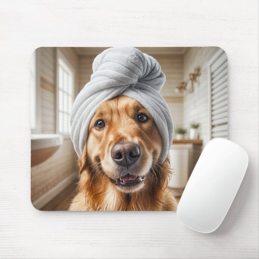 Golden Retriever met een handdoek tulband Muismat (Met muis)