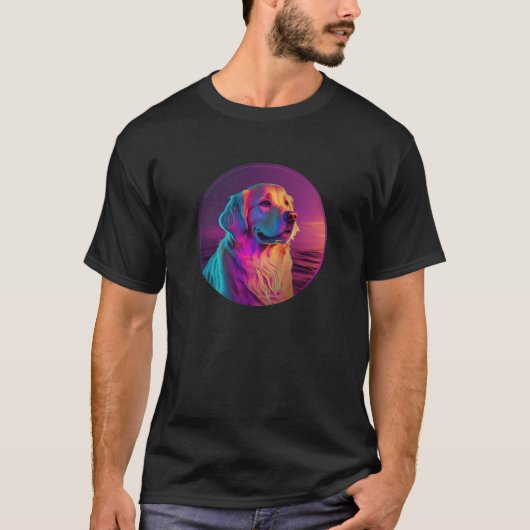Golden Retriever met een  jaren 80 esthetiek T-shirt (Voorkant)