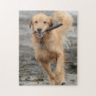 Golden Retriever met een kruk in de mond Legpuzzel
