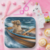 Golden Retriever met een oude houten boot Papieren Bordje (Feest)