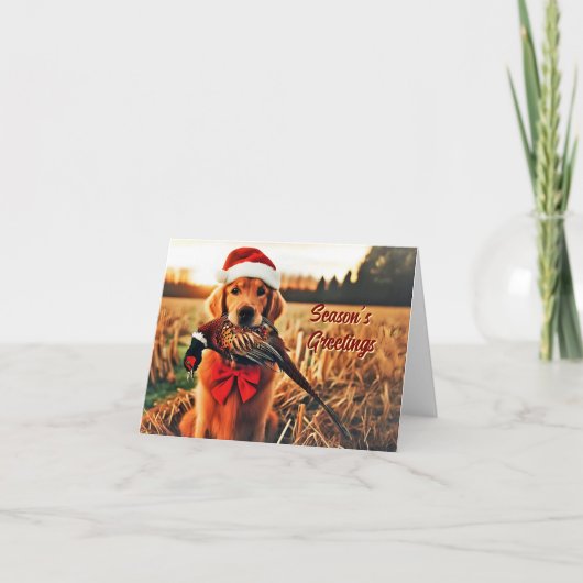 Golden Retriever met een Pheasant Holiday Kaart (Voorkant)