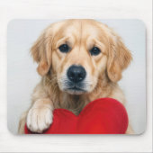 Golden Retriever Met een Rode Hartkussen Muismat (Voorkant)