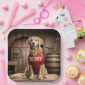 Golden Retriever met een rood Shirt Papieren Bordje (Feest)
