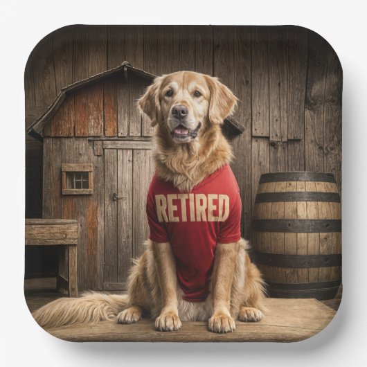 Golden Retriever met een rood Shirt Papieren Bordje (Voorkant)