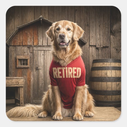 Golden Retriever met een rood Shirt Vierkante Sticker (Voorkant)