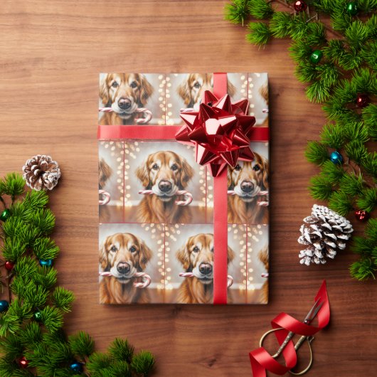 Golden Retriever met een snoepriet Cadeaupapier (Feestdagen Geschenken)