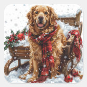 Golden Retriever met feestelijke sjaal van een sle Vierkante Sticker (Voorkant)