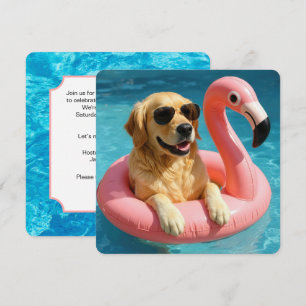 Golden Retriever Met Flamingo Zwembadfeestje Kaart