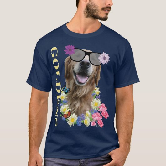 Golden Retriever met Flowered Sunbrit T-Shirt (Voorkant)
