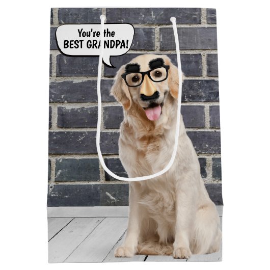 Golden Retriever met Funny Mask Birthday Medium Cadeauzakje (Achterkant)