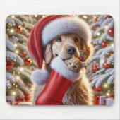 Golden Retriever met gemberkitten in een kous Muismat (Voorkant)