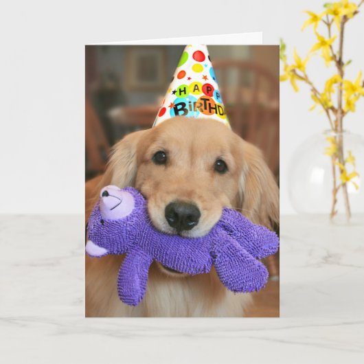 Golden Retriever met Happy Birthday Pet en Speelgo Kaart (Gele Bloem)