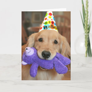 Golden Retriever met Happy Birthday Pet en Speelgo Kaart