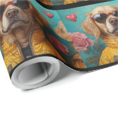 Golden Retriever met hart Rozen Valentijnsdag Cadeaupapier (Rol Hoek)