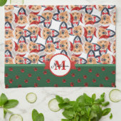 Golden Retriever met kerstavond-hond op een blauw  Theedoek (Gevouwen)