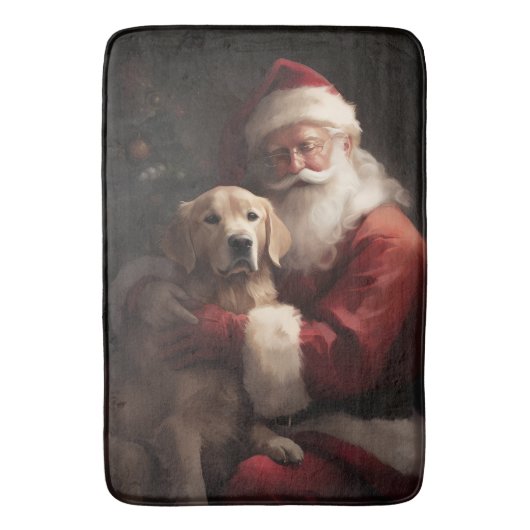 Golden Retriever met Kerstman Kerstmis Badmat (Voorkant Verticaal)