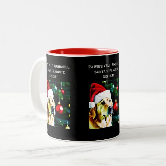 Golden retriever met kerstmuts op koffie mok (Voorkant links)