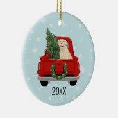 Golden Retriever met kerstrood vrachtwagen Keramisch Ornament (Rechts)