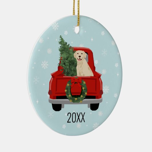 Golden Retriever met kerstrood vrachtwagen Keramisch Ornament (Rechts)