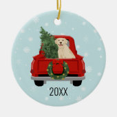 Golden Retriever met kerstrood vrachtwagen Keramisch Ornament (Voorkant)