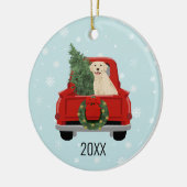 Golden Retriever met kerstrood vrachtwagen Keramisch Ornament (Links)
