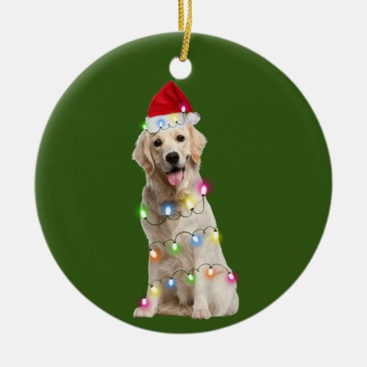 Golden Retriever met kerstscafts Santa Keramisch Ornament (Voorkant)