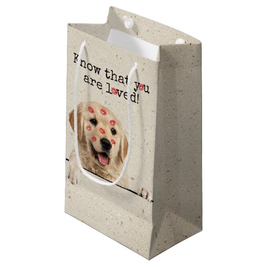 Golden Retriever met Lipstick Kisses Klein Cadeauzakje (Voorkant Gekanteld)