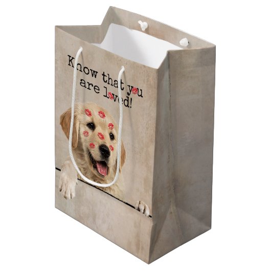 Golden Retriever met Lipstick Kisses Medium Cadeauzakje (Voorkant Gekanteld)