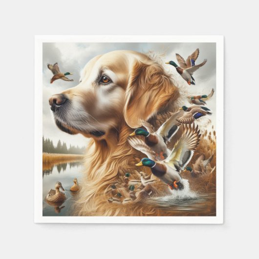 Golden Retriever met Mallard Ducks Servet (Voorkant)