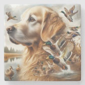 Golden Retriever met Mallard Ducks Stenen Onderzetter (Voorkant)
